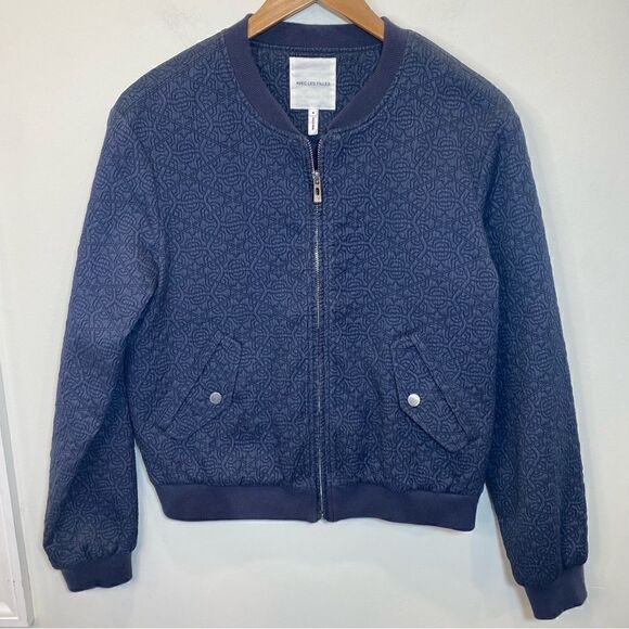 Avec Les Filles quilted zip navy bomber jacket size medium - Picture 4 of 11